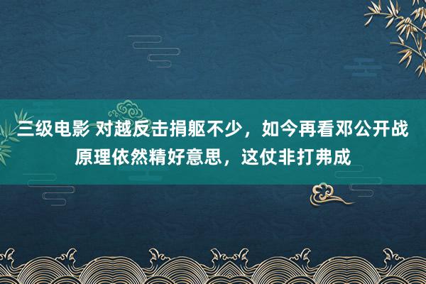 三级电影 对越反击捐躯不少,如今再看邓公开战原理依然精好意思,这仗非打弗成