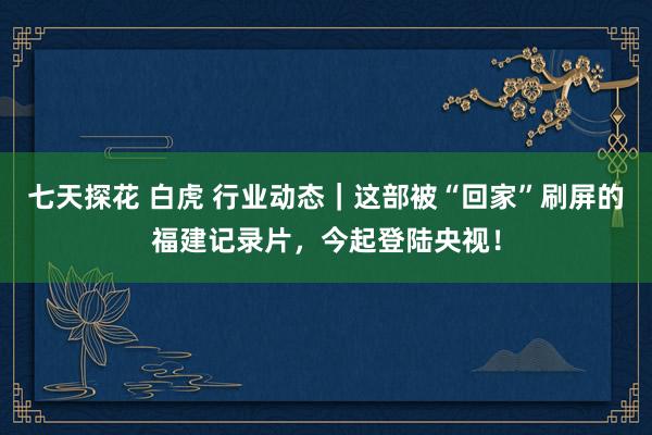 七天探花 白虎 行业动态|这部被“回家”刷屏的福建记录片,今起登陆央视!